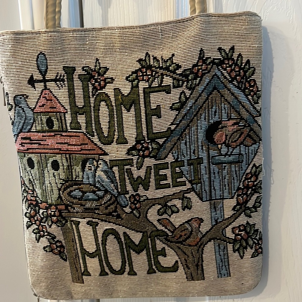 Embroidered Purse Birdhouse Birds Retro Vintage Home Tweet Home Tapestry